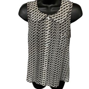Black & White babydoll Peter Pan Collar Sheer Top, S-M.